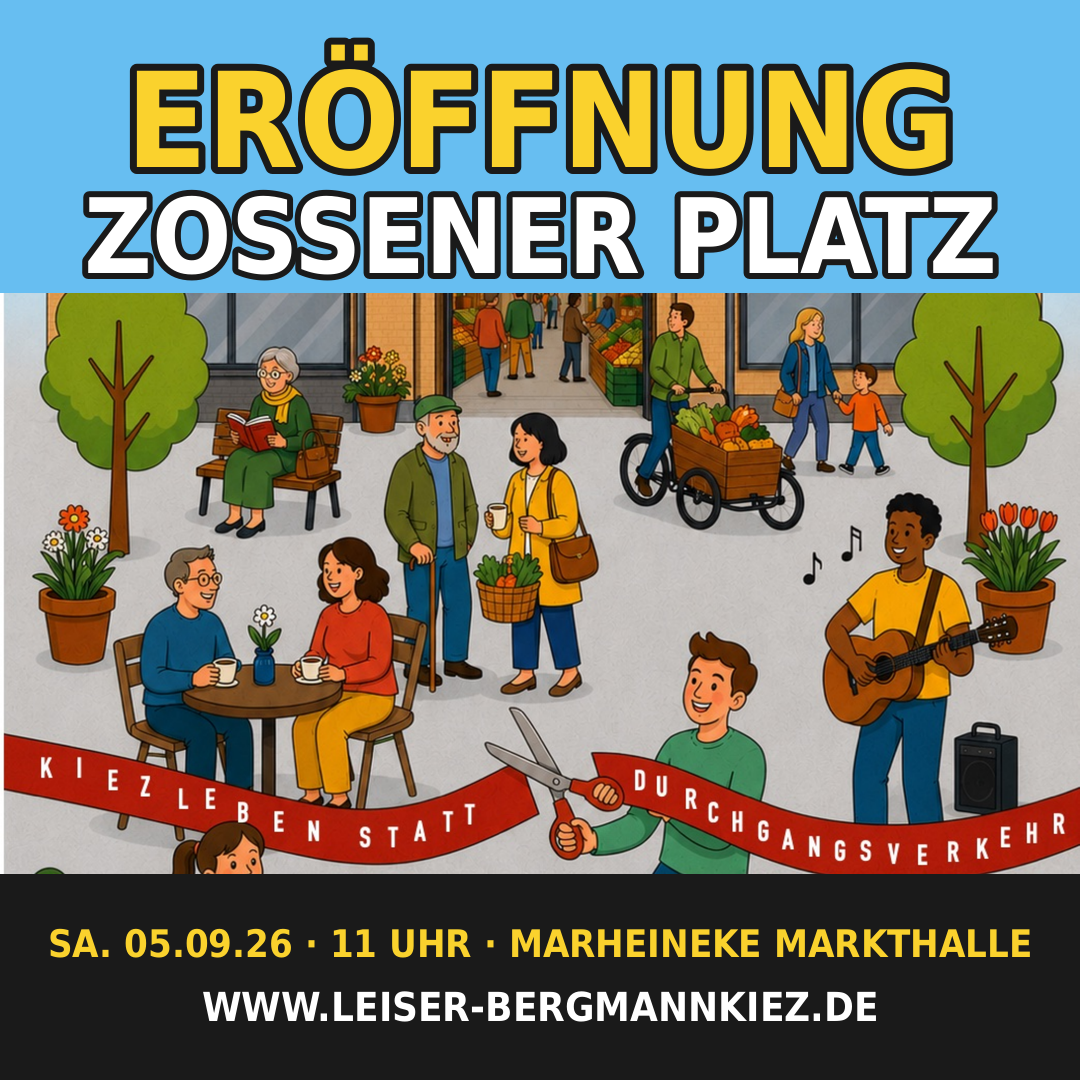 Sharepic Instagram / Facebook Post: Eröffnung Zossener Platz am 5. September